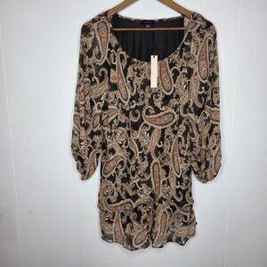Tamara H Womens Black Paisley Blouse Size 1X Scoop Neck 3/4 Sleeve Feminine